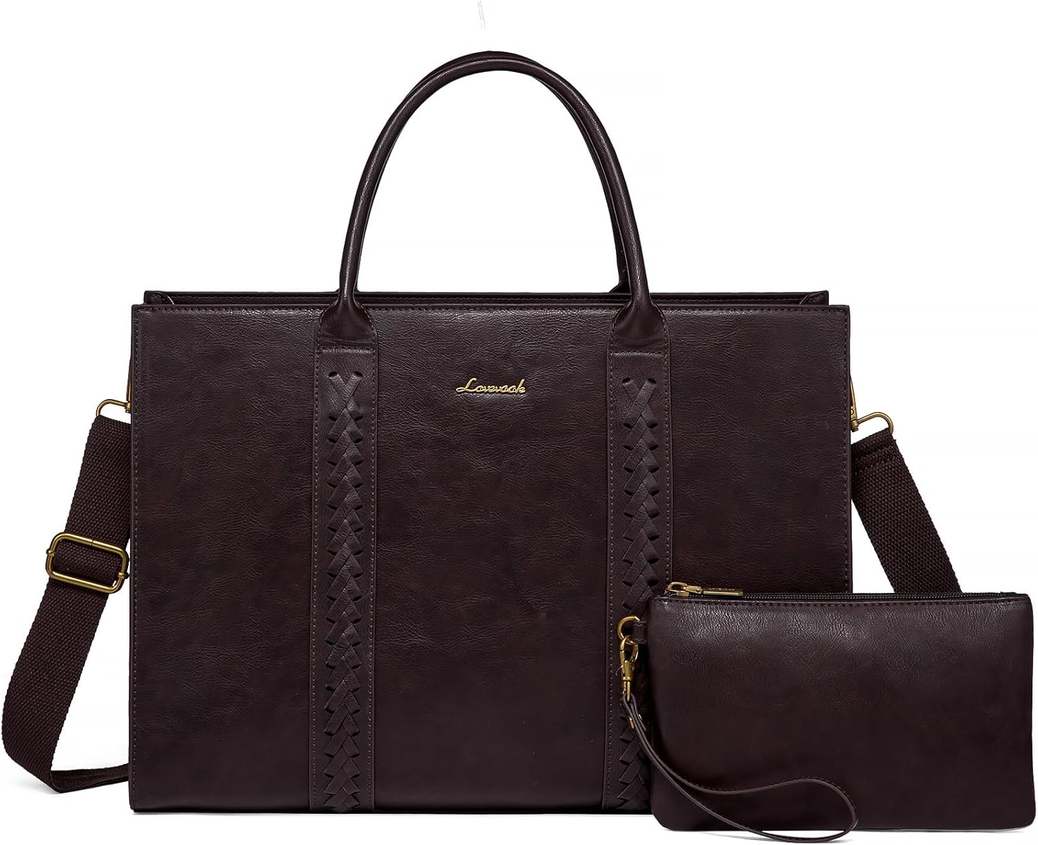 2Pcs Vintage Leather Laptop Bag, 15.6 17.3