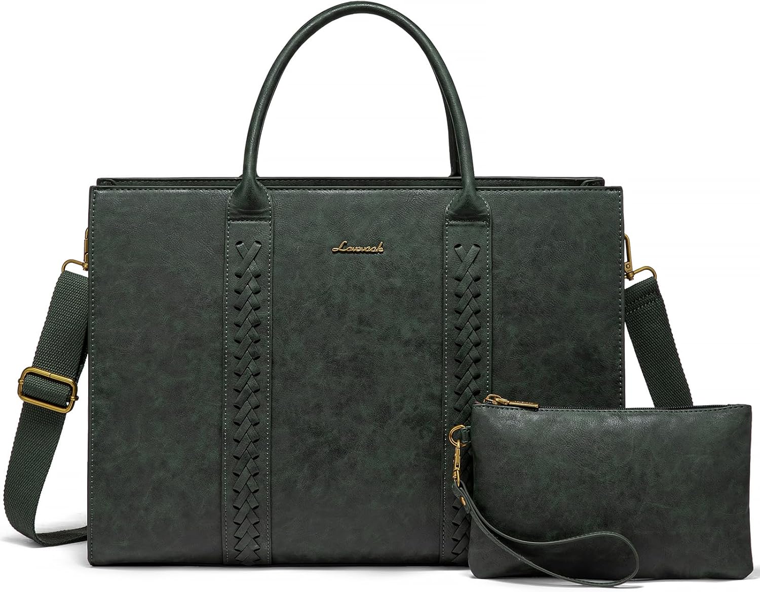 2Pcs Vintage Leather Laptop Bag, 15.6 17.3