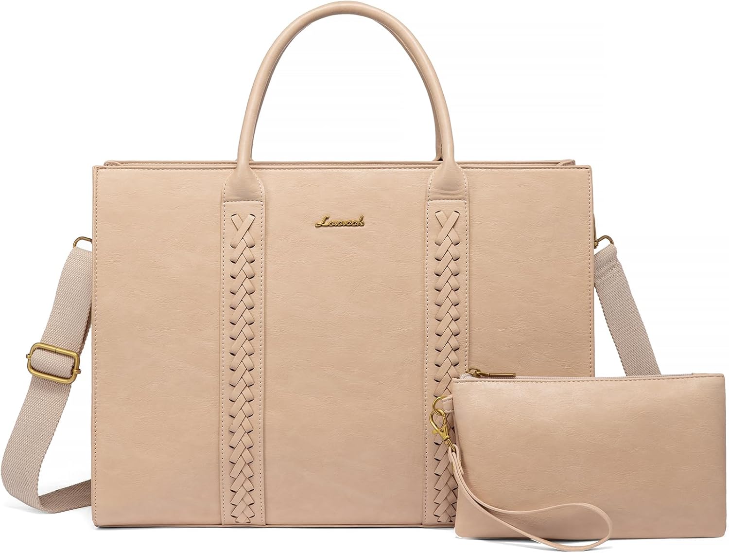 2Pcs Vintage Leather Laptop Bag, 15.6 17.3