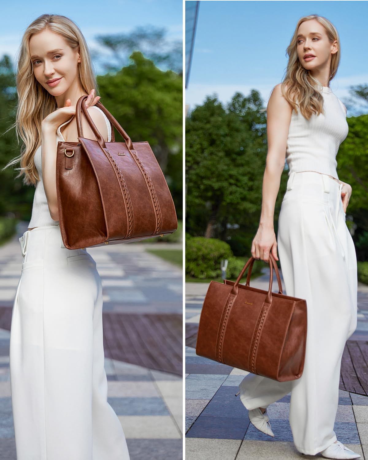 2Pcs Vintage Leather Laptop Bag, 15.6 17.3