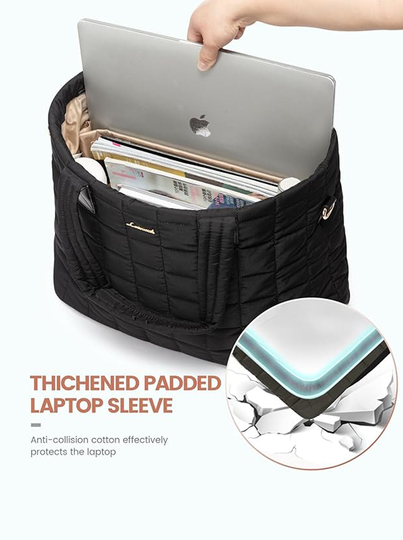 2Pcs Lightweight Puffer Tote Bag, 15.6 17