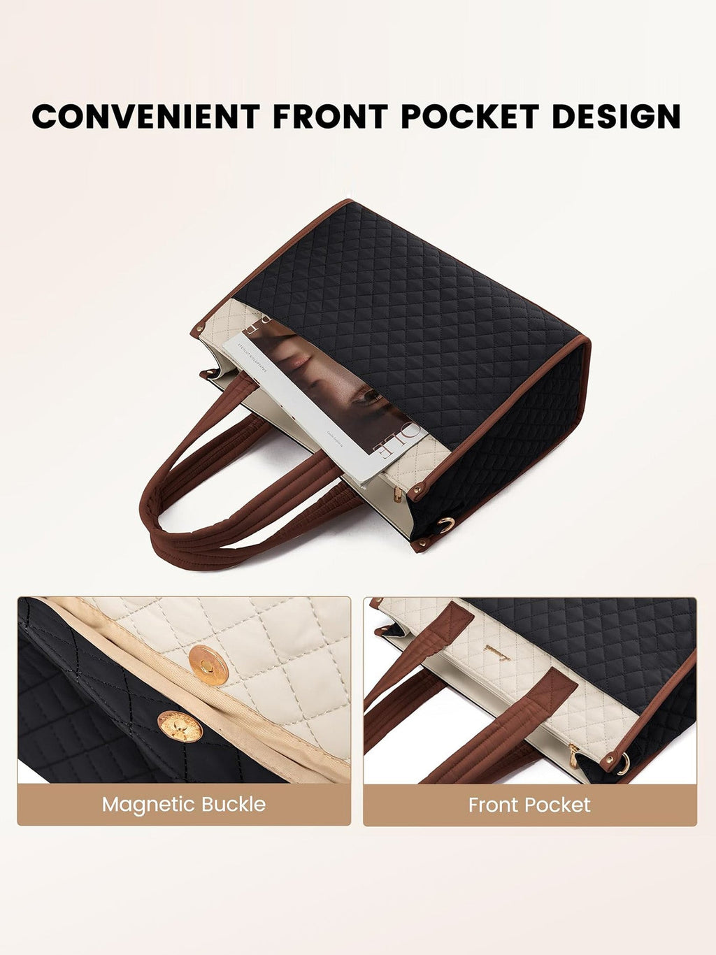 2Pcs Quilted Work Tote Bag, 15.6 17.3