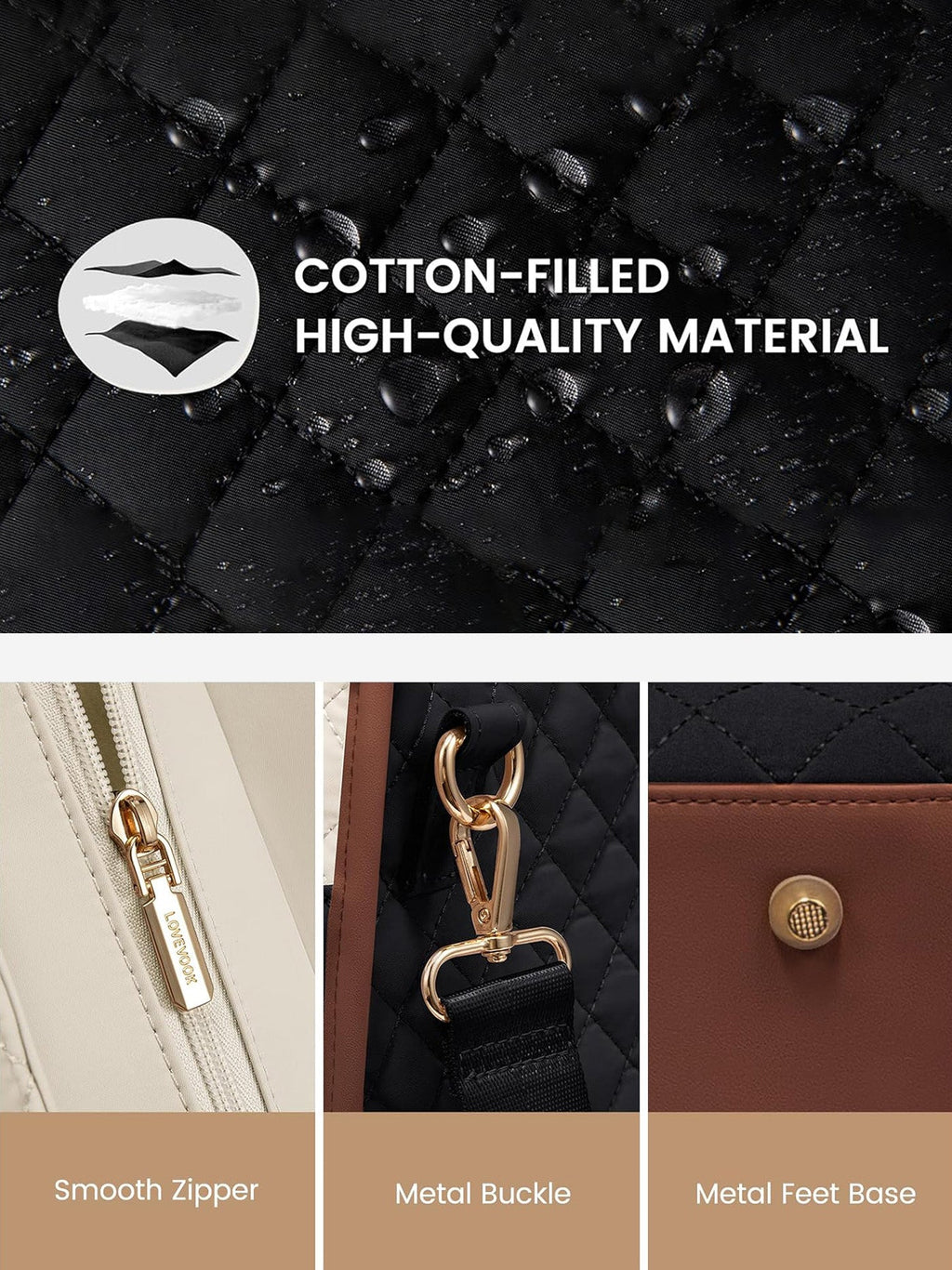 2Pcs Quilted Work Tote Bag, 15.6 17.3