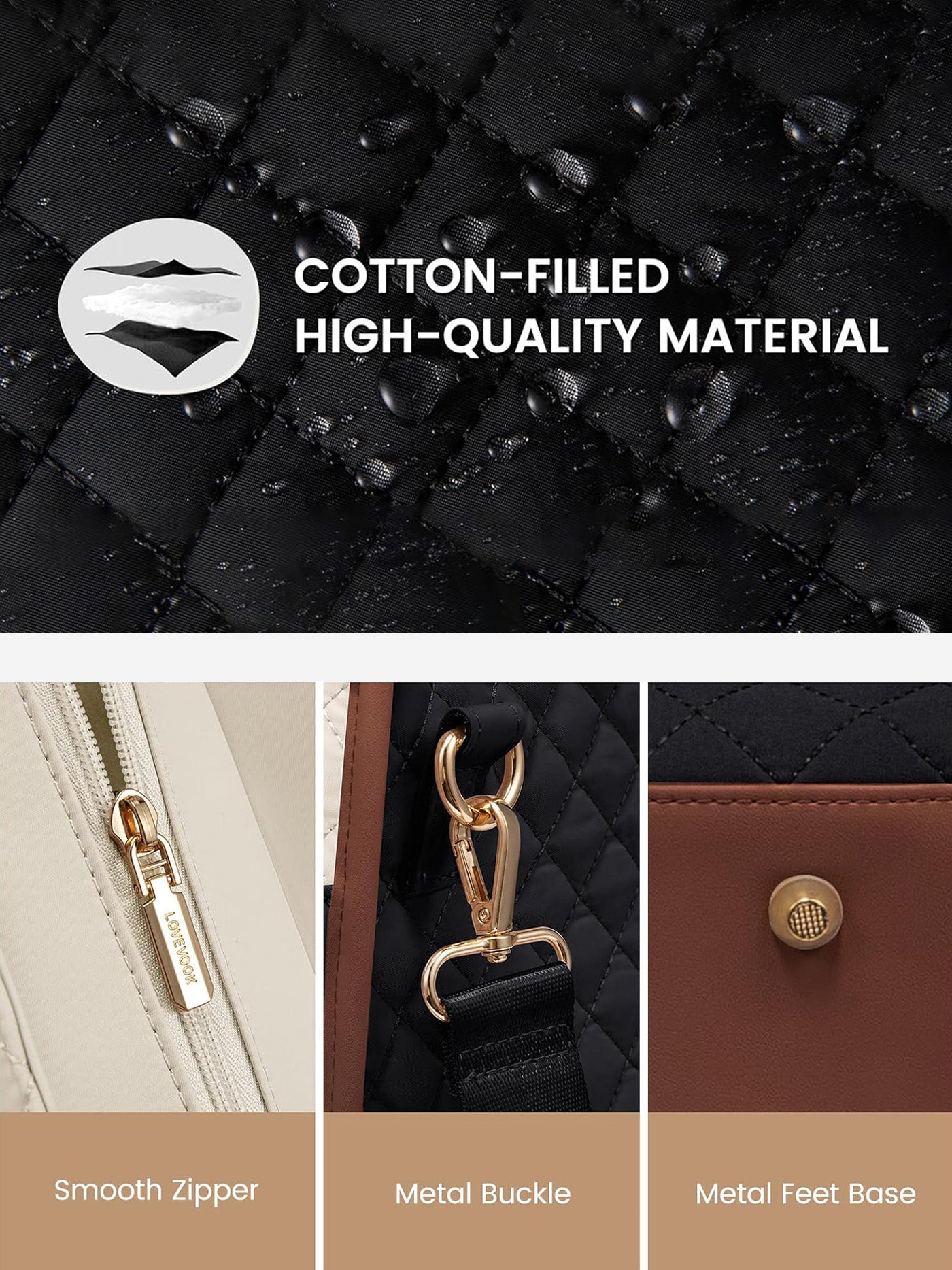 2Pcs Quilted Work Tote Bag, 15.6 17.3