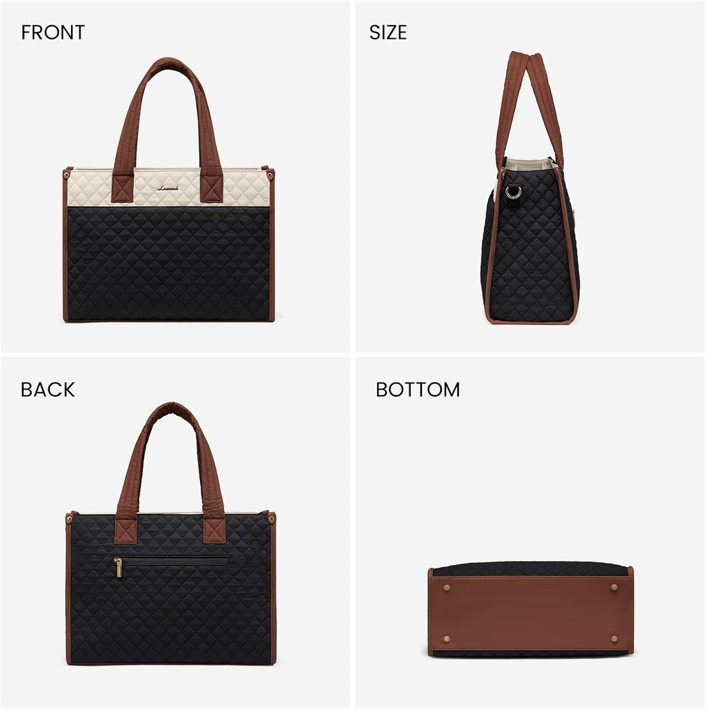 2Pcs Quilted Work Tote Bag, 15.6 17.3
