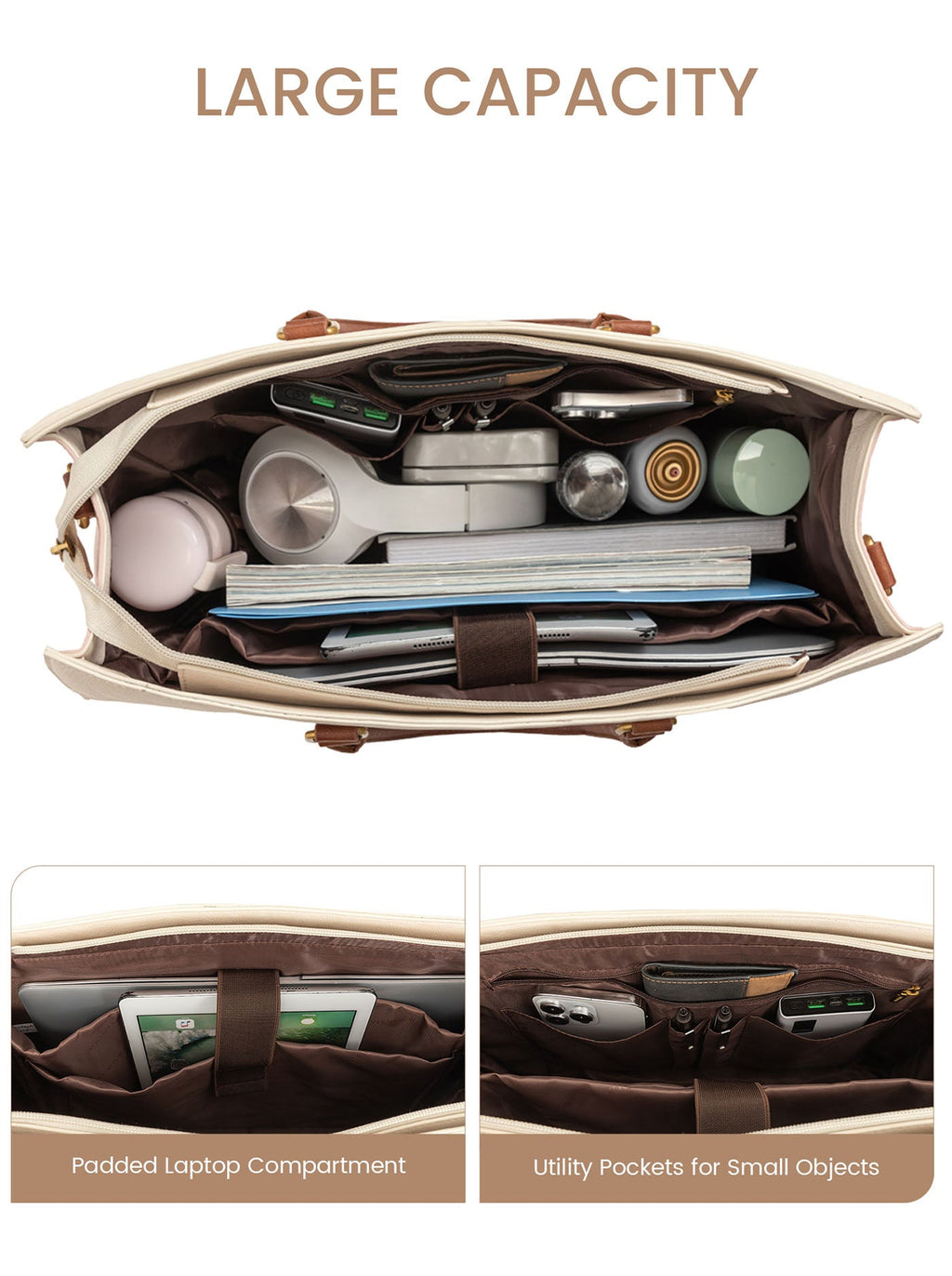 2Pcs Elegant Colorblock Tote Bag, 15.6