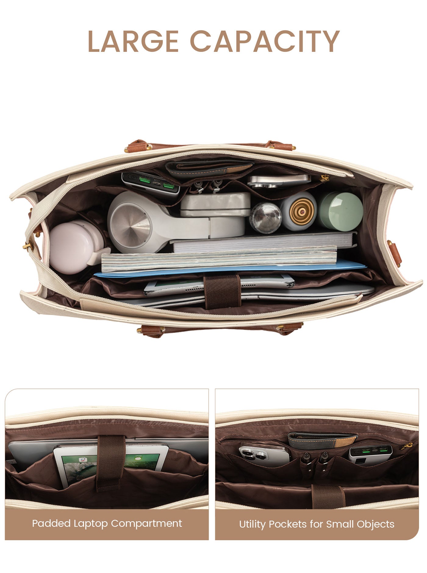 2Pcs Elegant Colorblock Tote Bag, 15.6