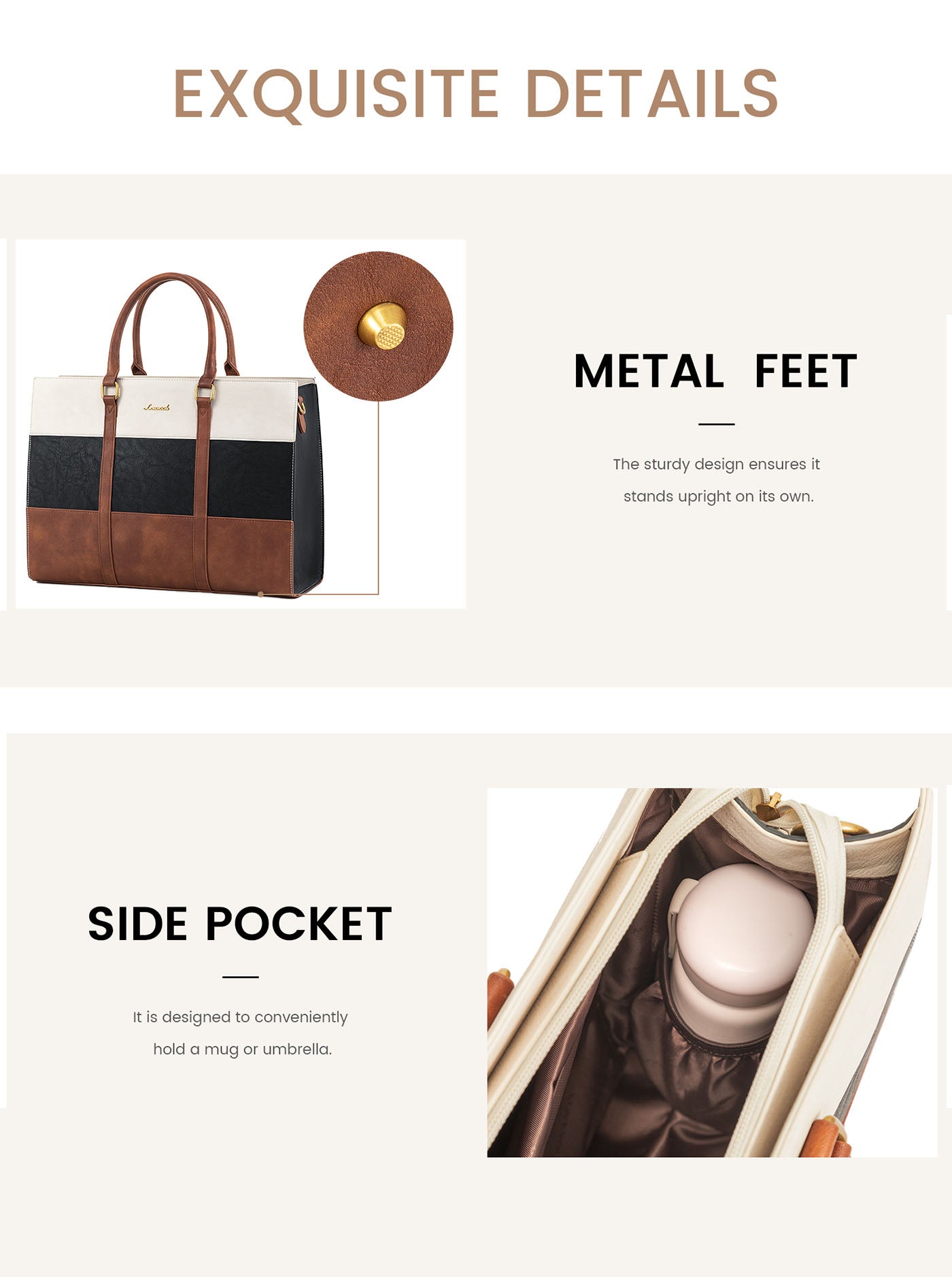 2Pcs Elegant Colorblock Tote Bag, 15.6