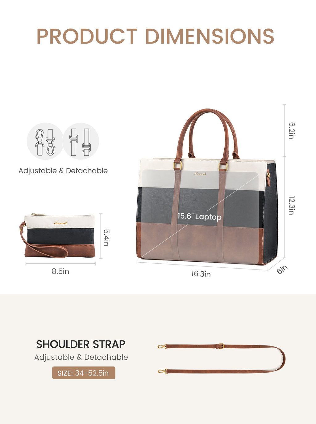 2Pcs Elegant Colorblock Tote Bag, 15.6