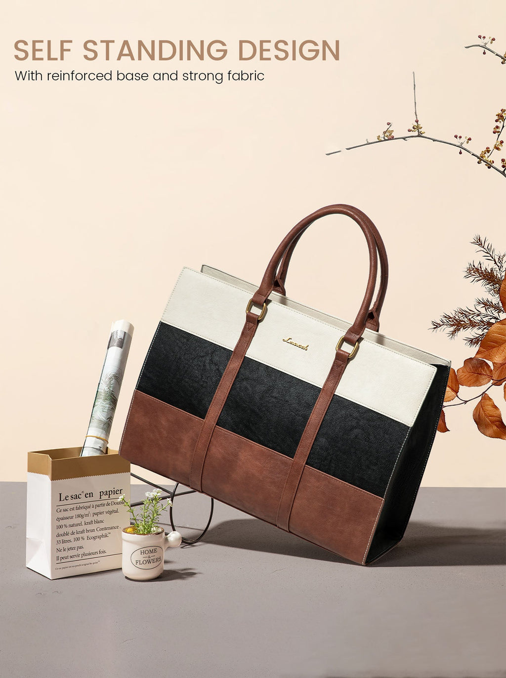 2Pcs Elegant Colorblock Tote Bag, 15.6