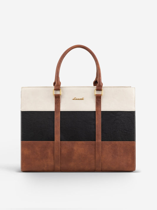 2Pcs Elegant Colorblock Tote Bag, 15.6