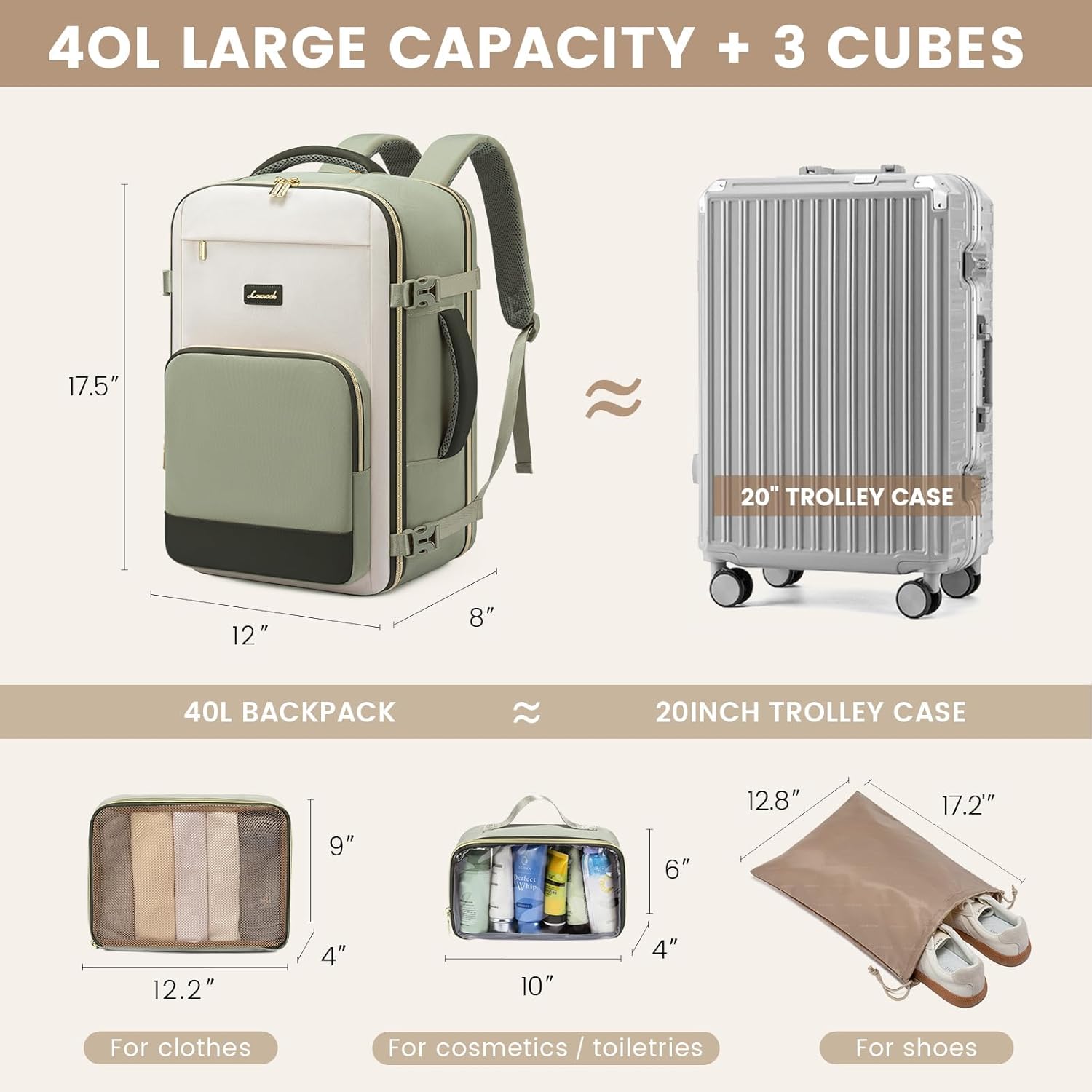 4Pcs Travel Backpack, 40L 50L