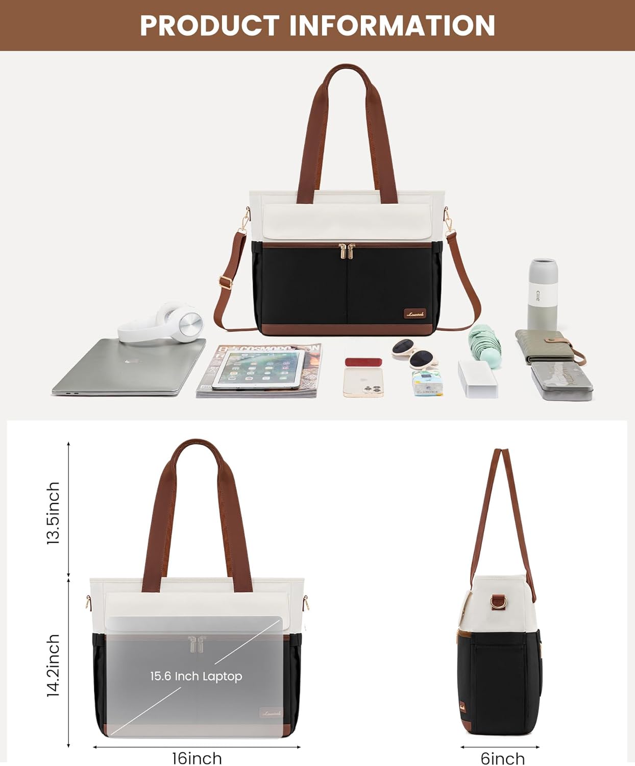 Canvas Laptop Tote Bag, 15.6