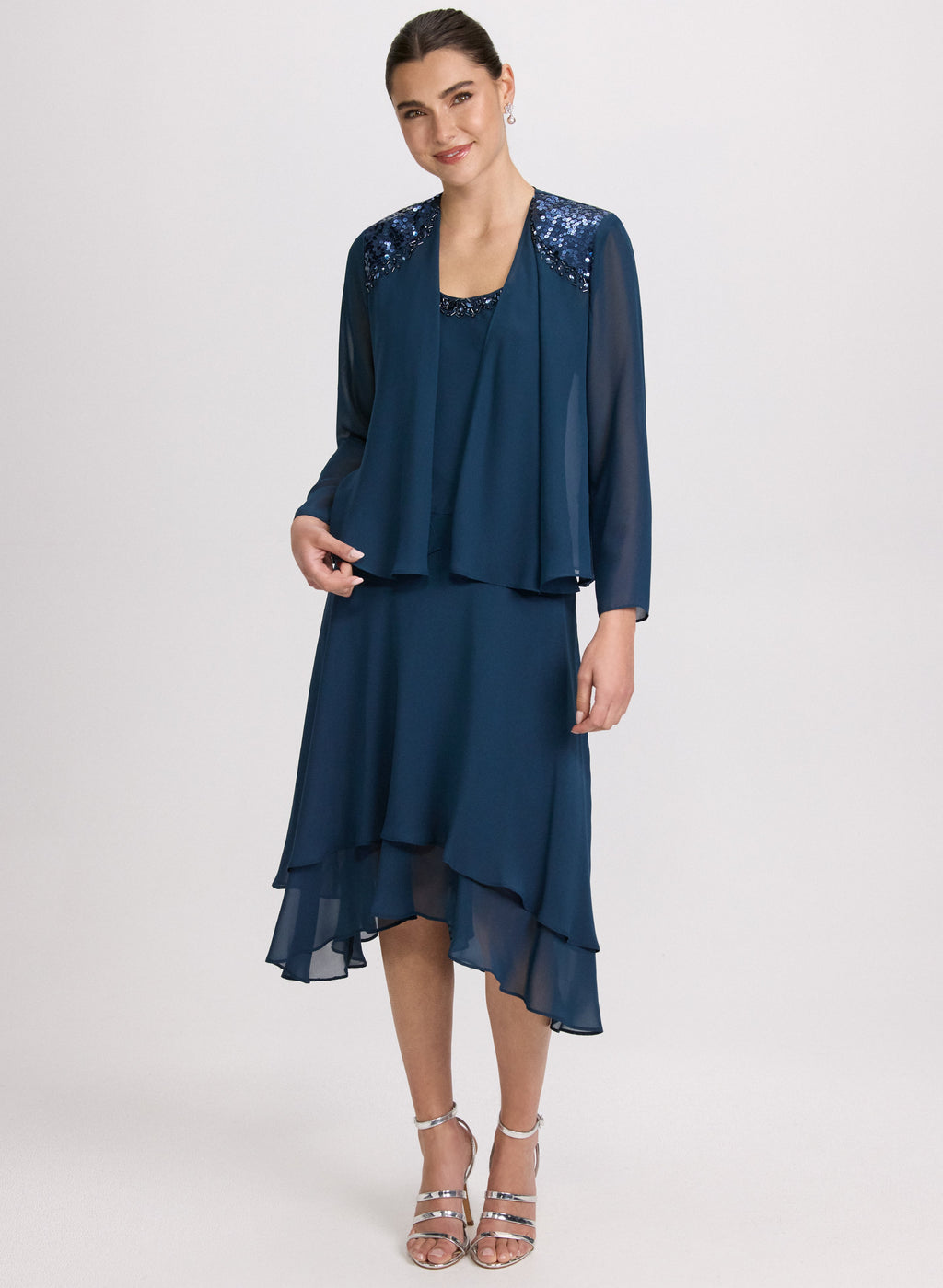 Chiffon Sequin Dress & Jacket Set