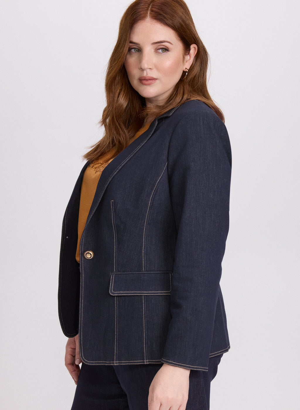 Contrast Stitch Denim Blazer