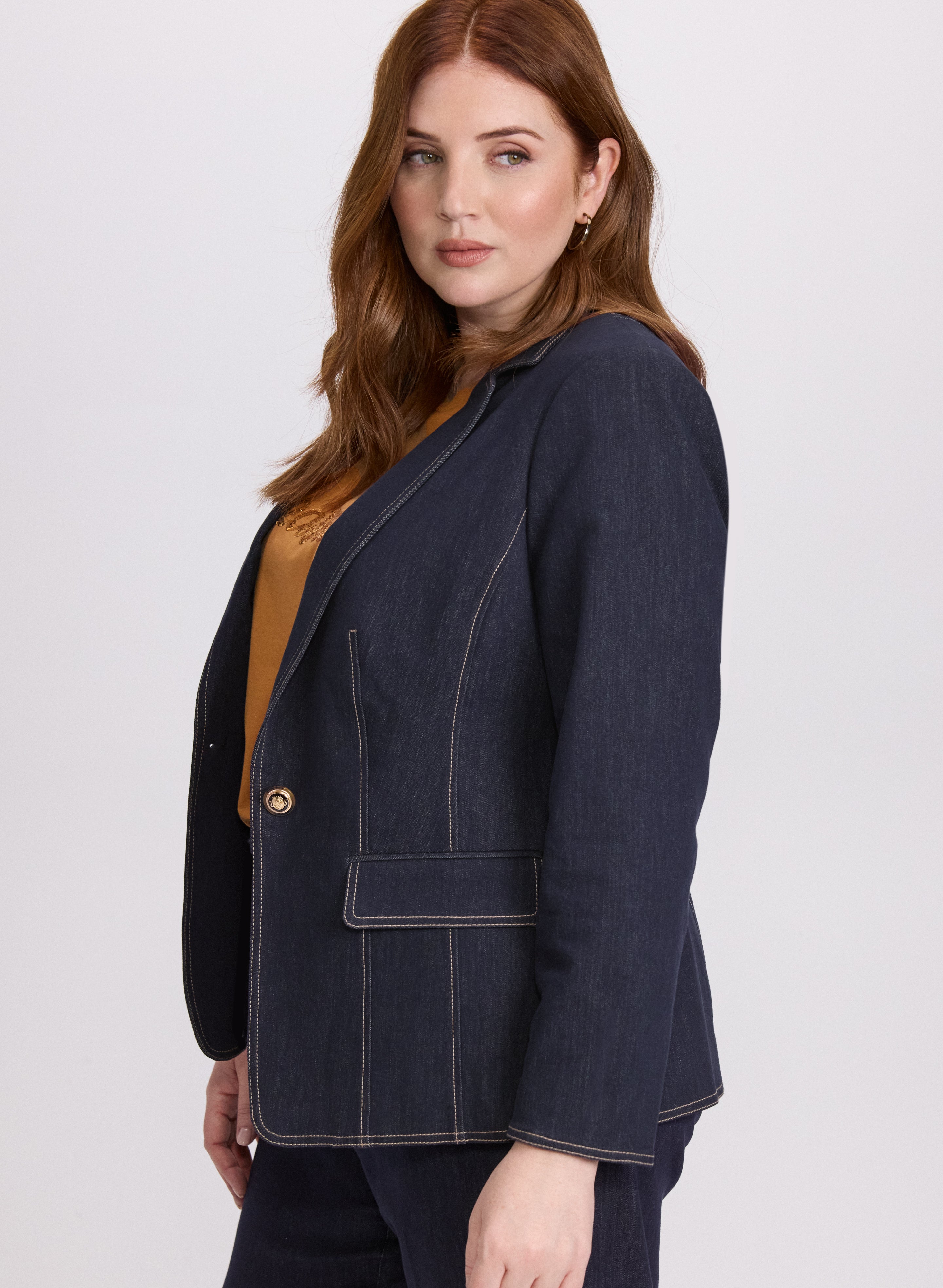 Contrast Stitch Denim Blazer