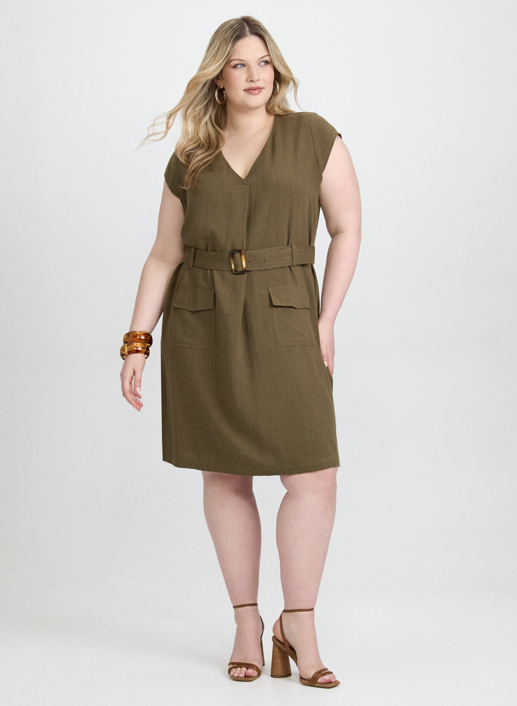Belted Stretch Linen-Blend Dress
