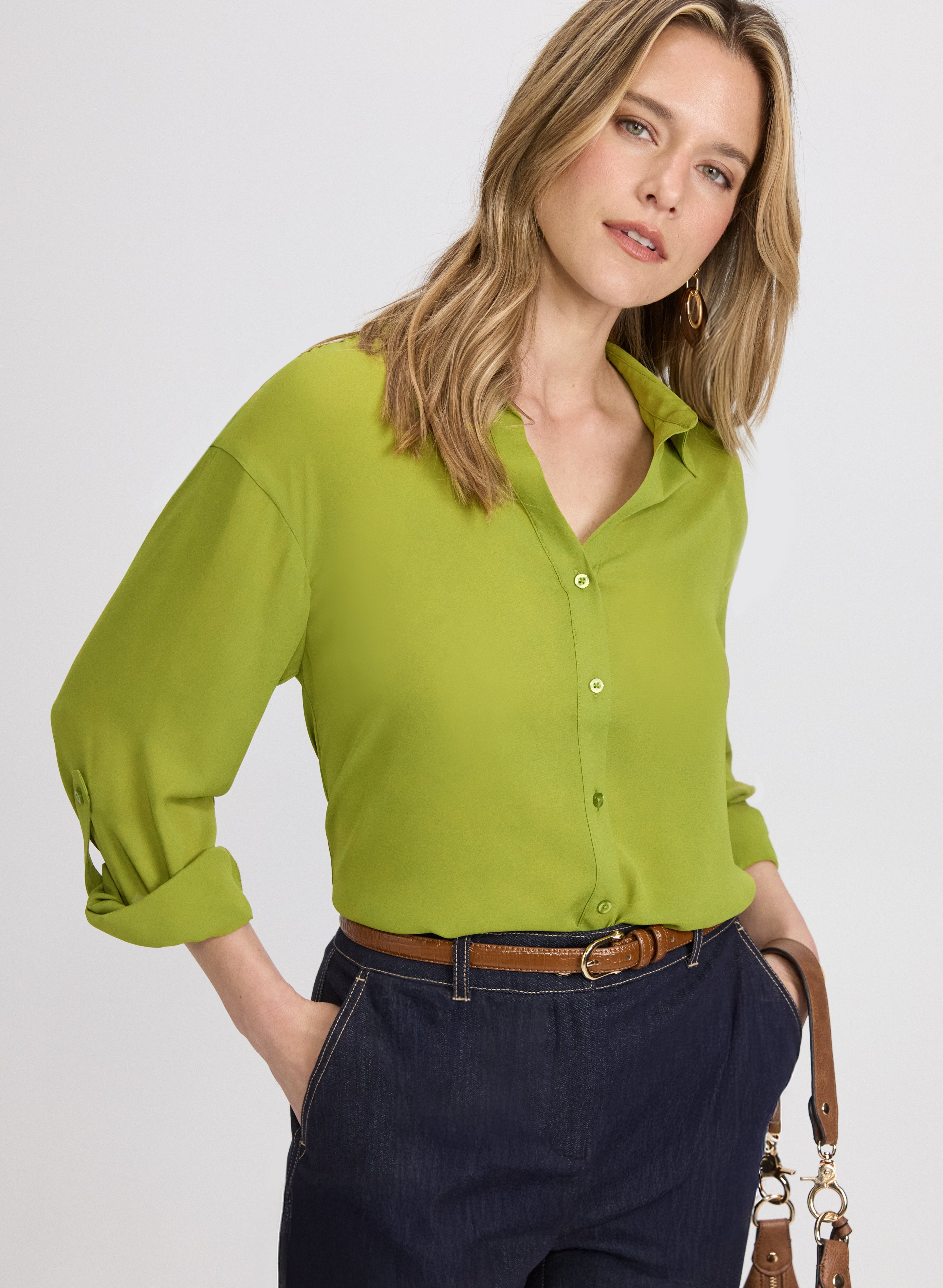 Crepe Button-Down Blouse