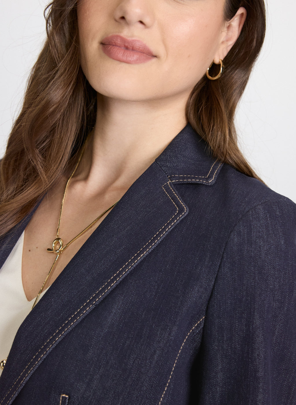 Contrast Stitch Denim Blazer