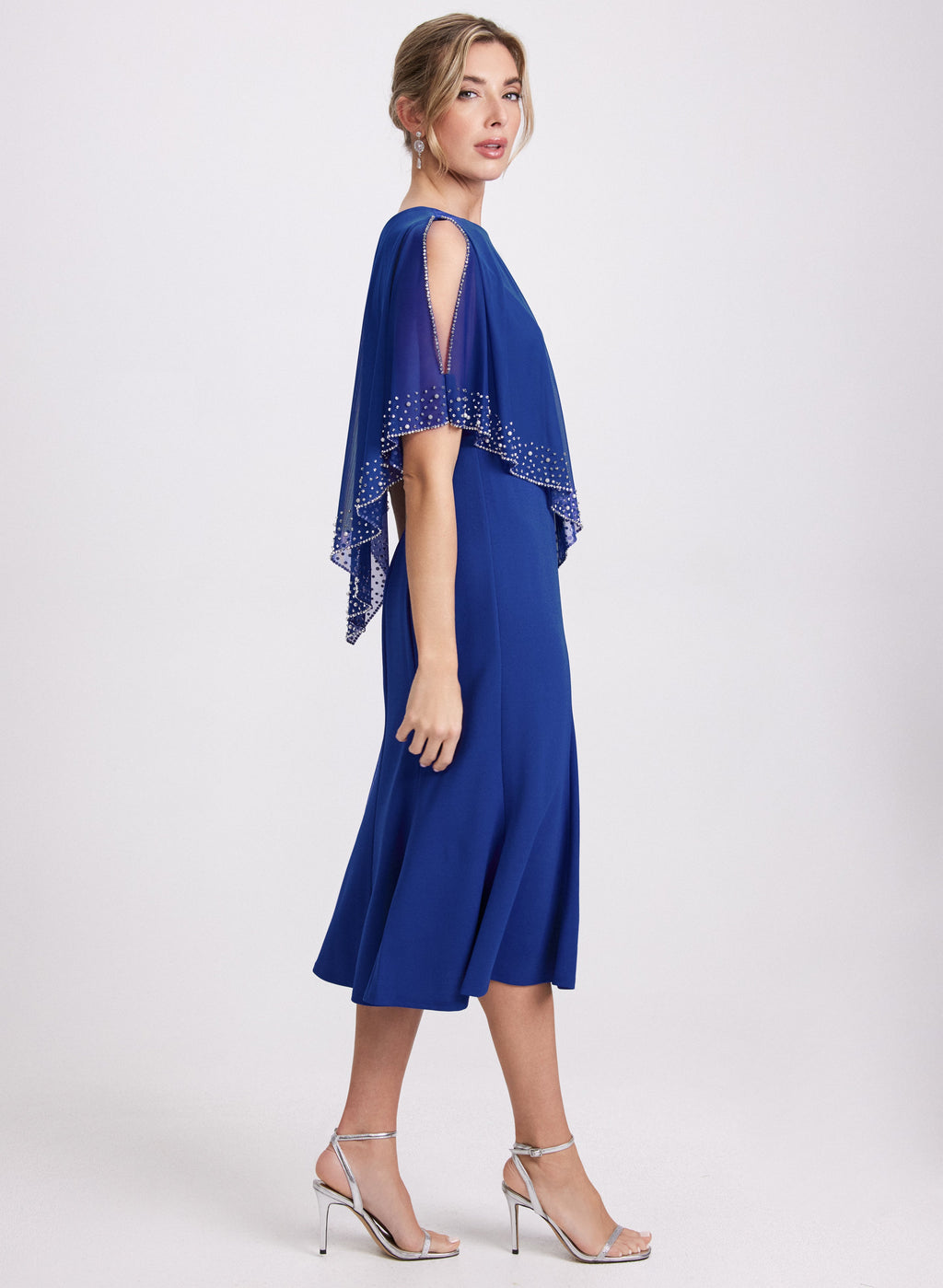 Beaded Cape Overlay Dress