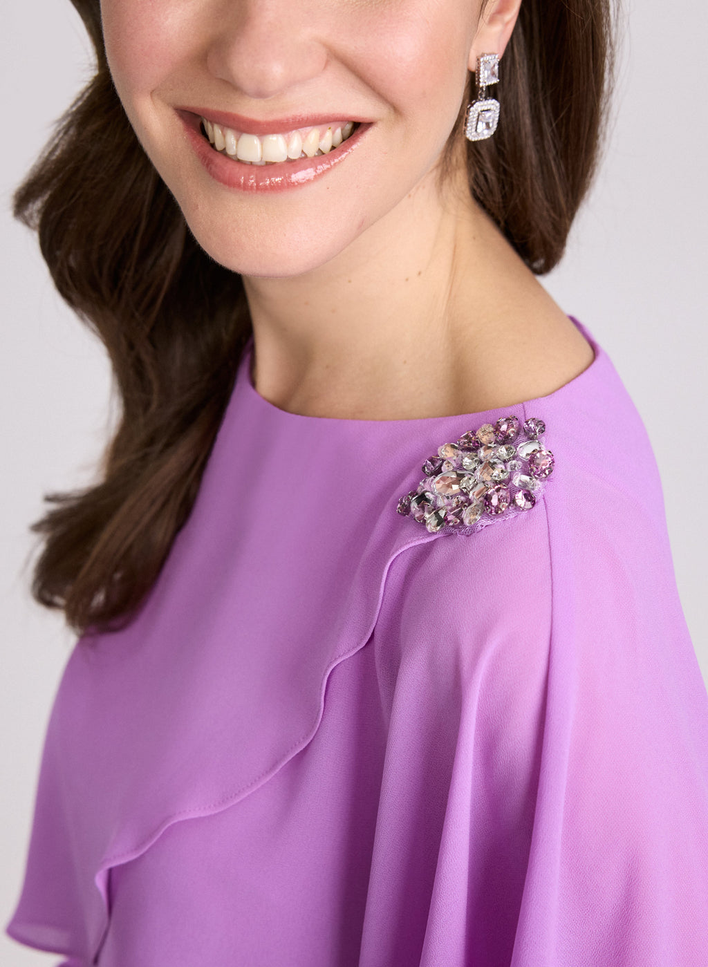 Brooch Embellished Capelet Dress