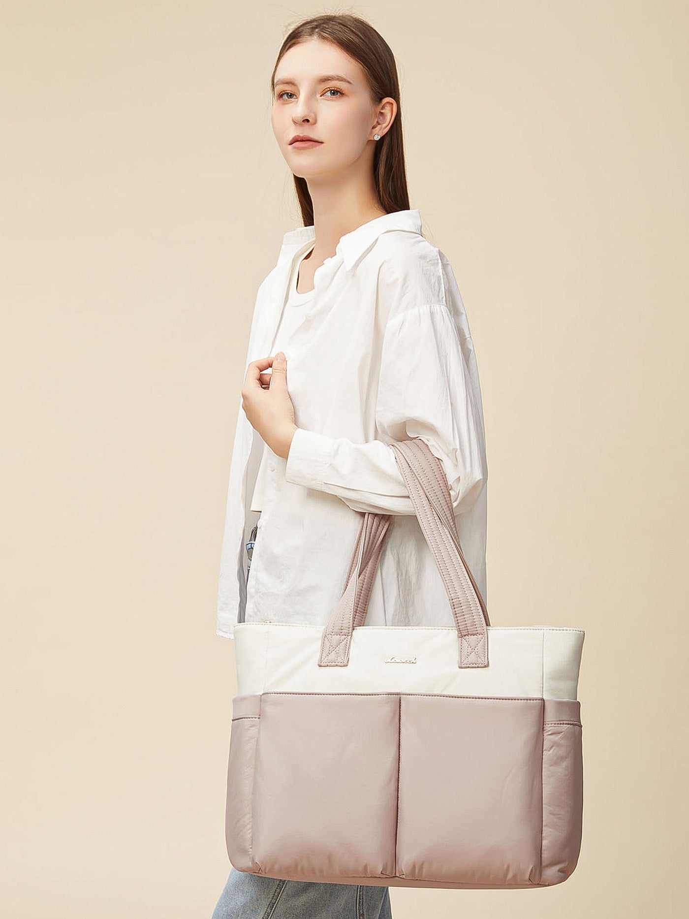 2Pcs Multi-pocket Puffer Tote Bag, 15.6 17.3