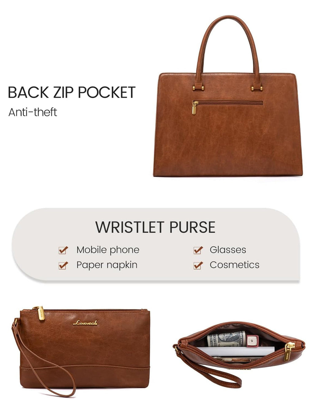 2Pcs Vintage Waterproof Laptop Bag, 15.6 17.3