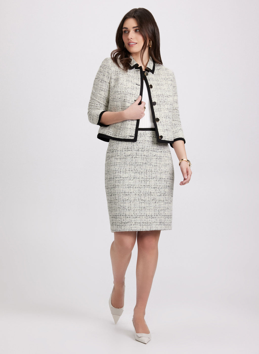 Contrast Trim Tweed Pencil Skirt