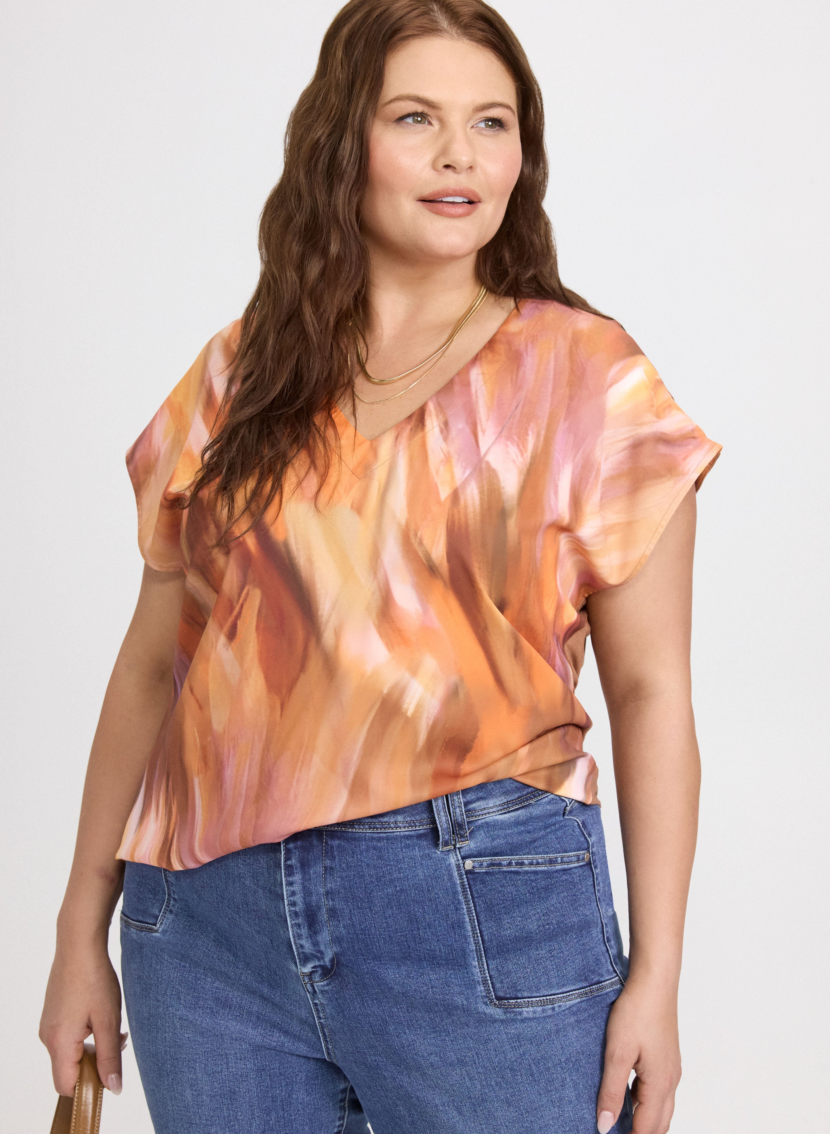 Abstract Cap Sleeve Top