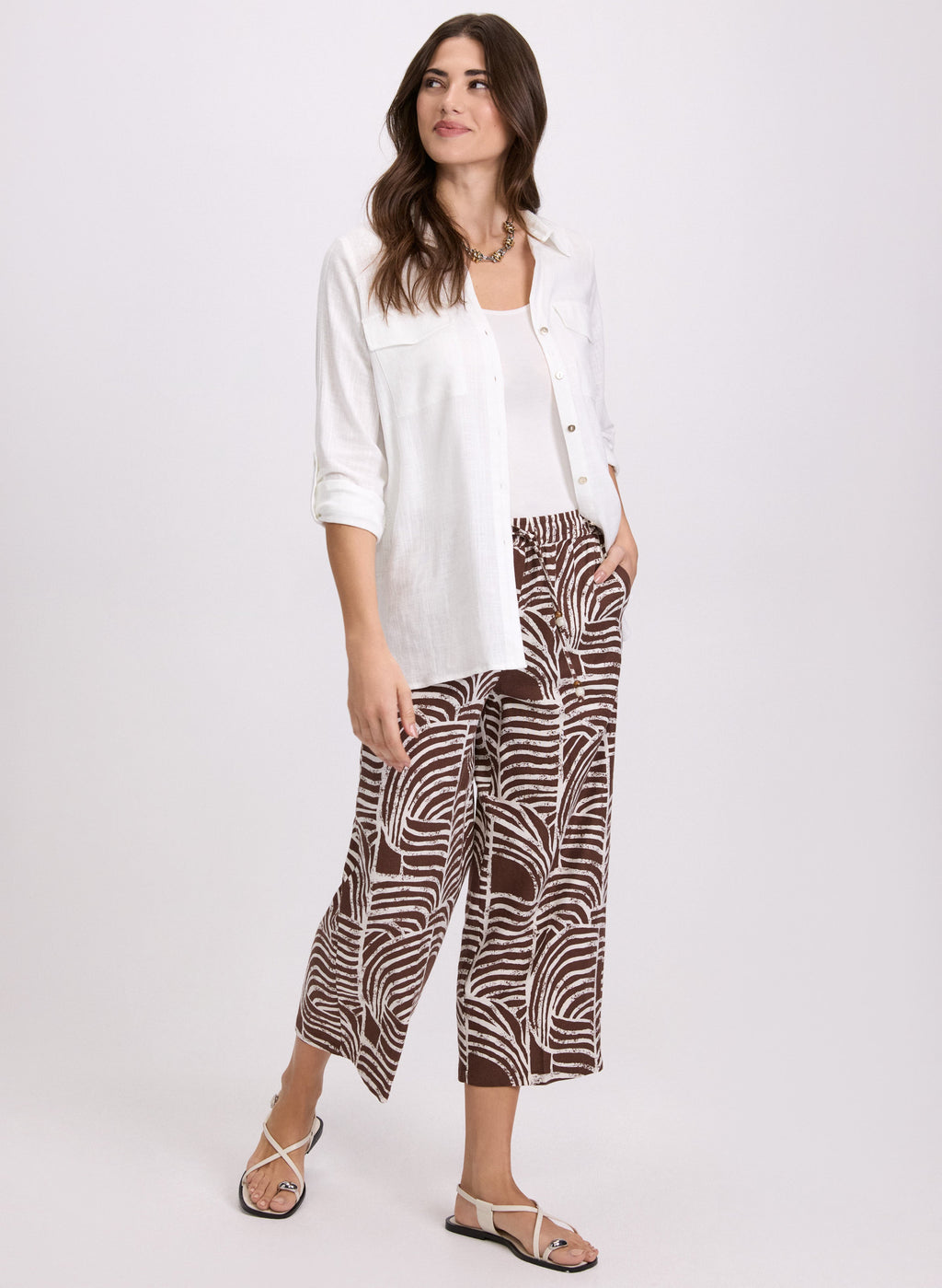 Abstract Linen-Blend Capris