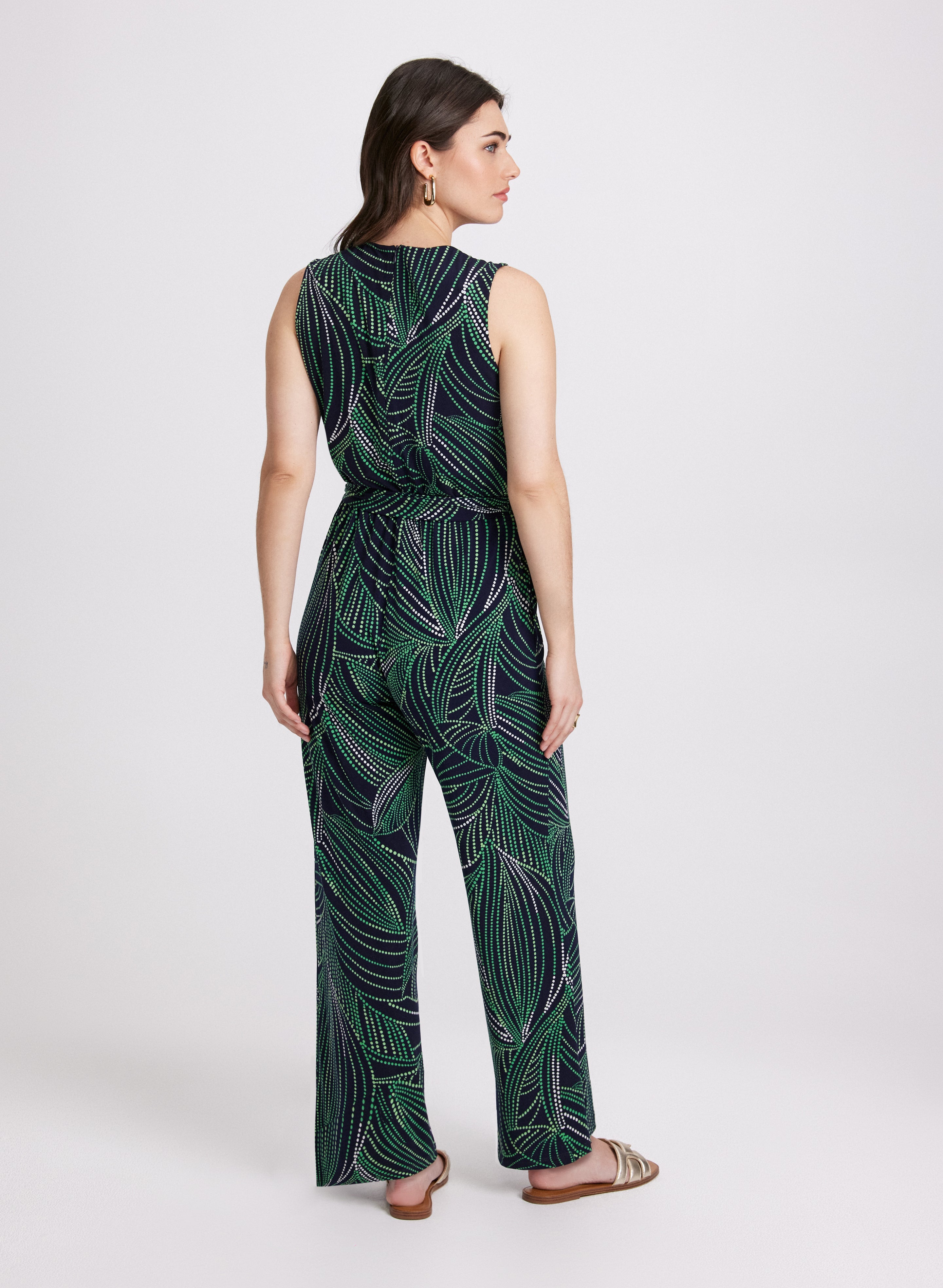Abstract Leaf Print Jumpsuit
