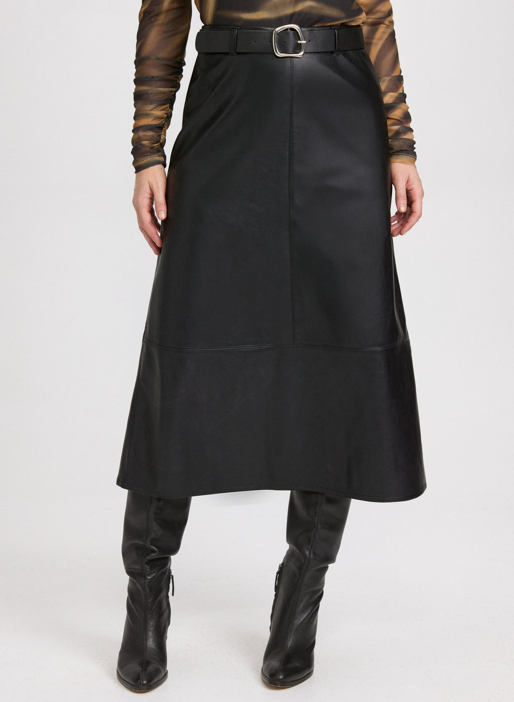 Belted Vegan Leather Skirt