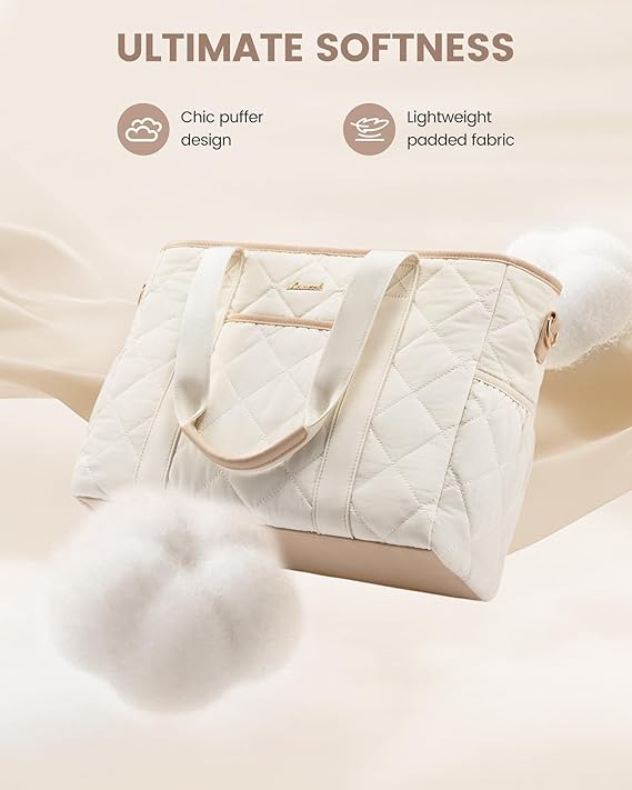 2Pcs Quilted Puffer Laptop Handbag, 15.6 17