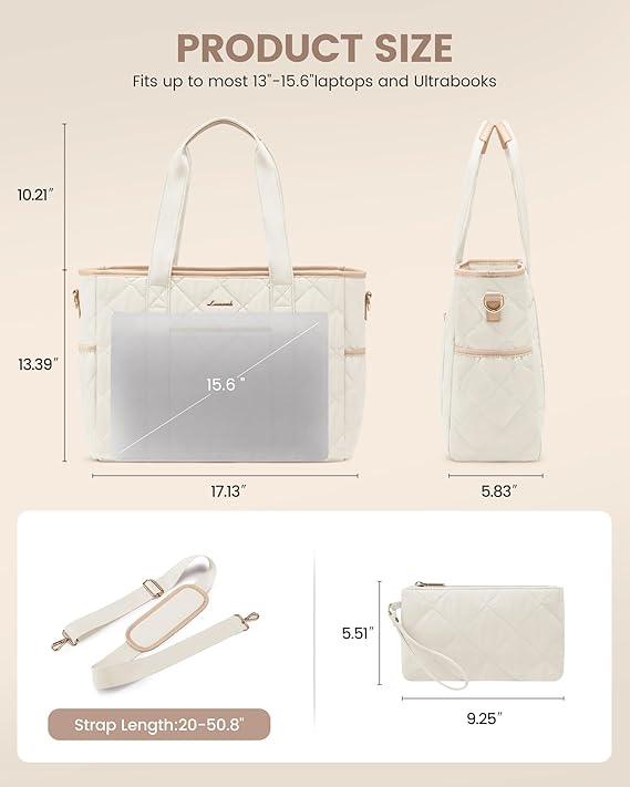 2Pcs Quilted Puffer Laptop Handbag, 15.6 17