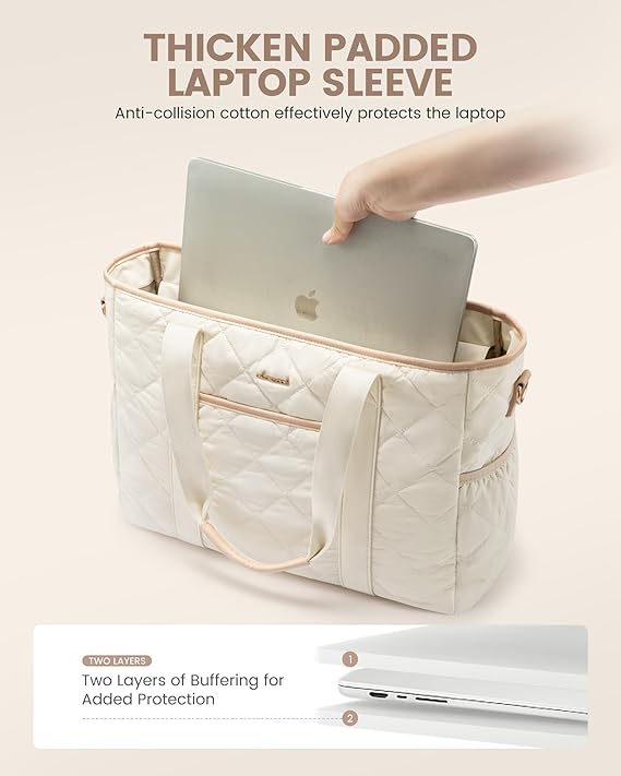 2Pcs Quilted Puffer Laptop Handbag, 15.6 17