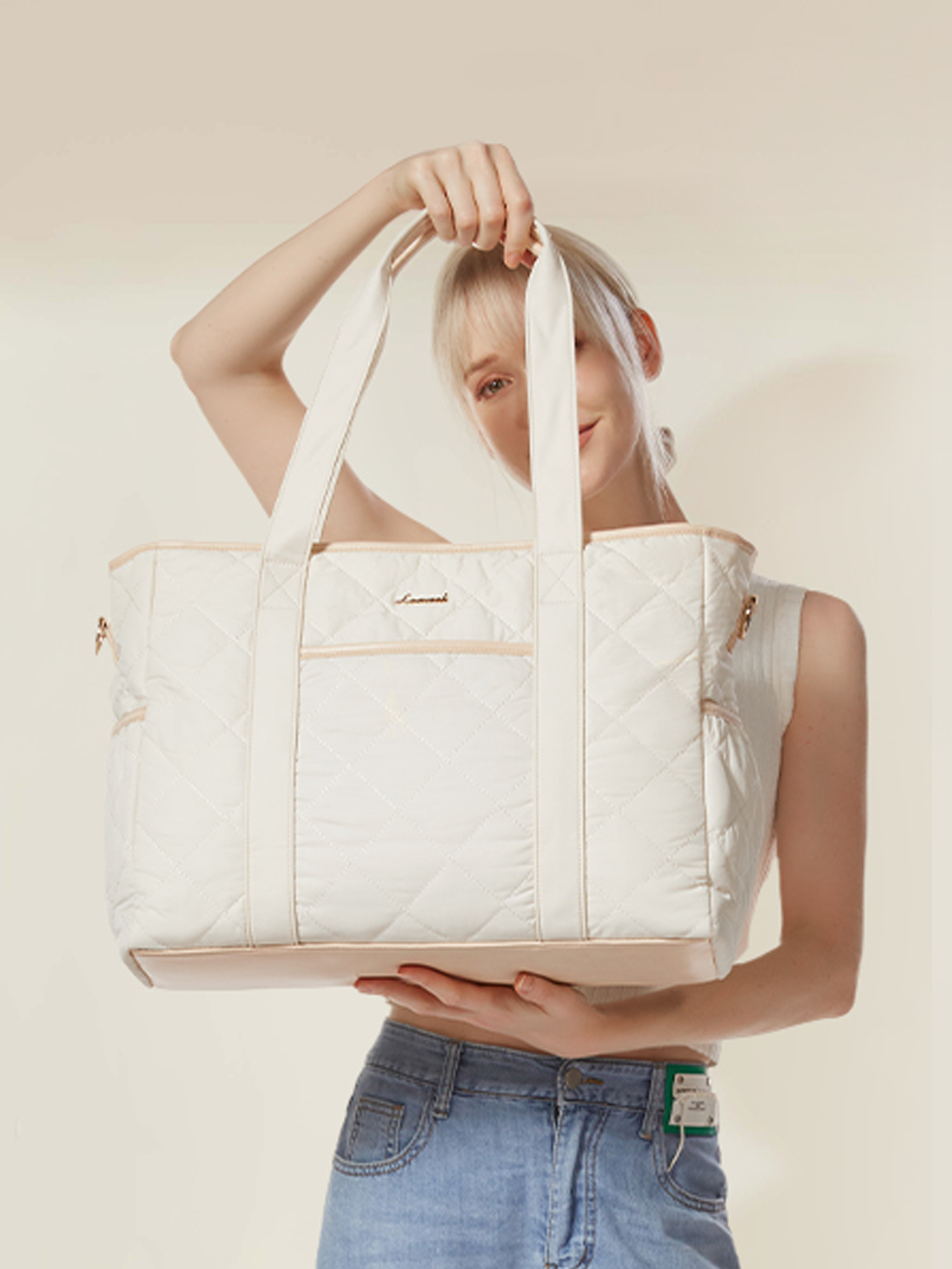 2Pcs Quilted Puffer Laptop Handbag, 15.6 17