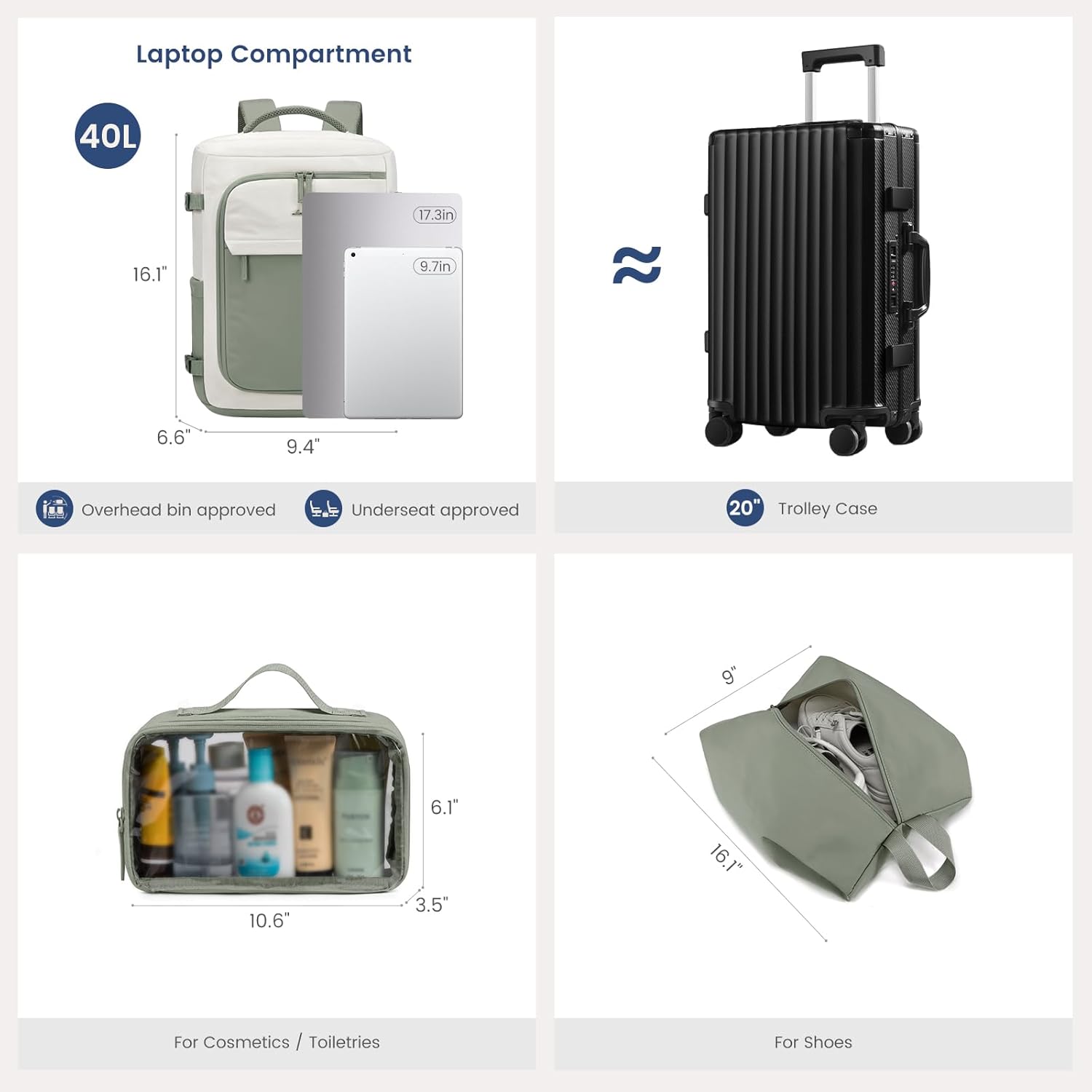 3Pcs Rucksack  Travel Backpack, 40L 50L