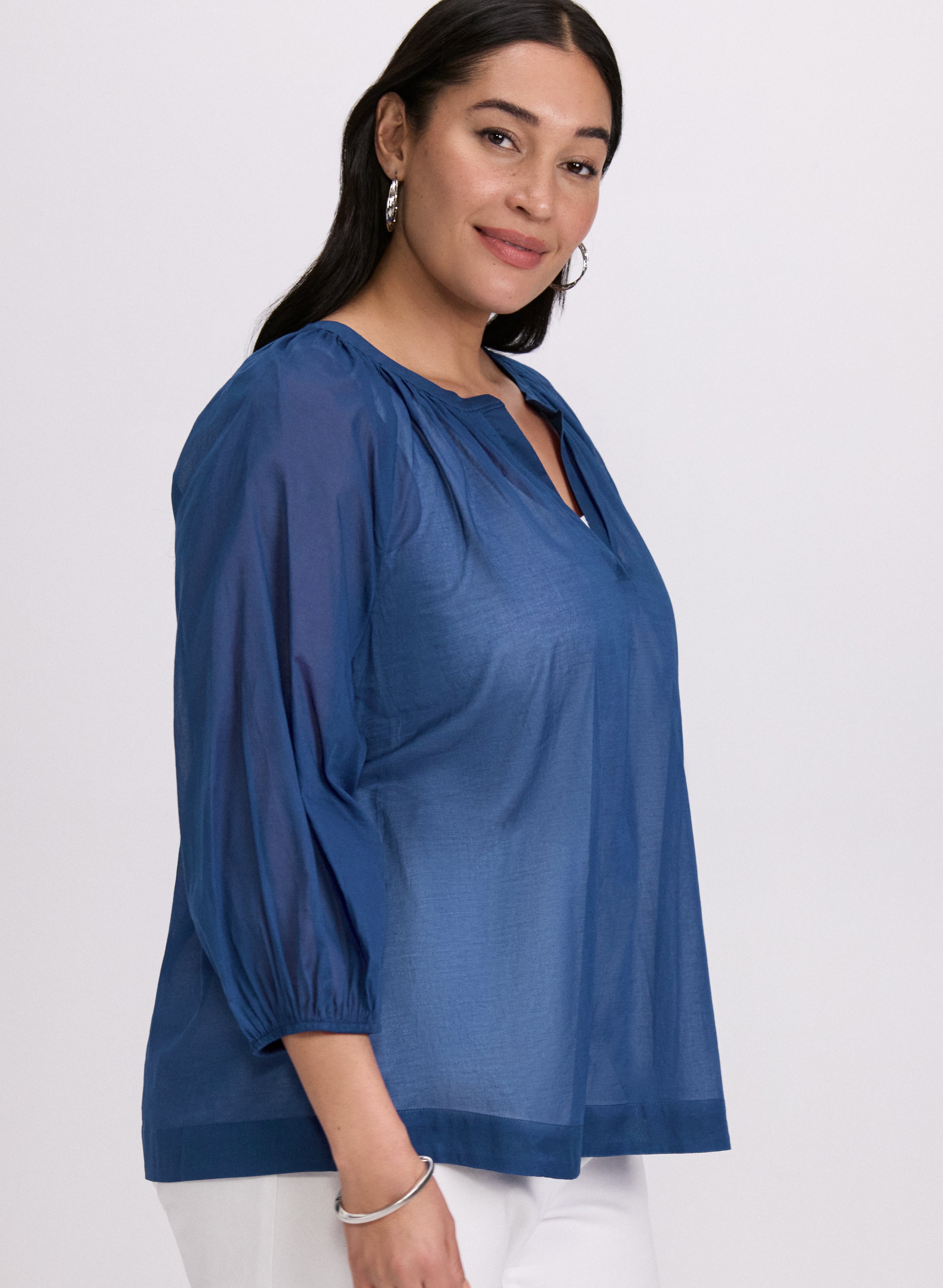 Cotton Split Neck Blouse