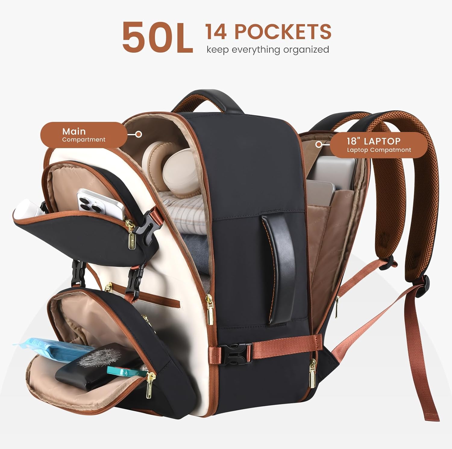 2Pcs Carry on Backpack, 40L 50L