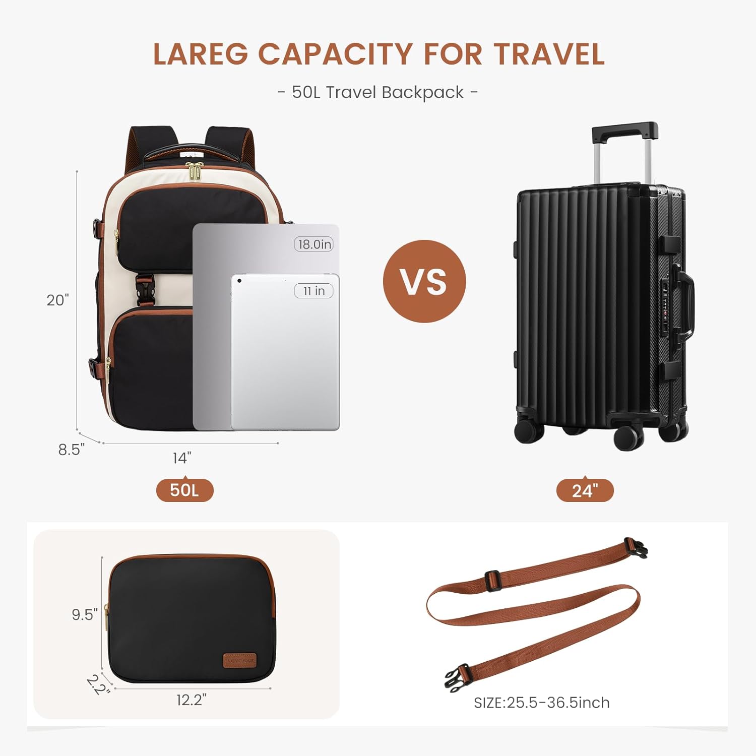 2Pcs Carry on Backpack, 40L 50L