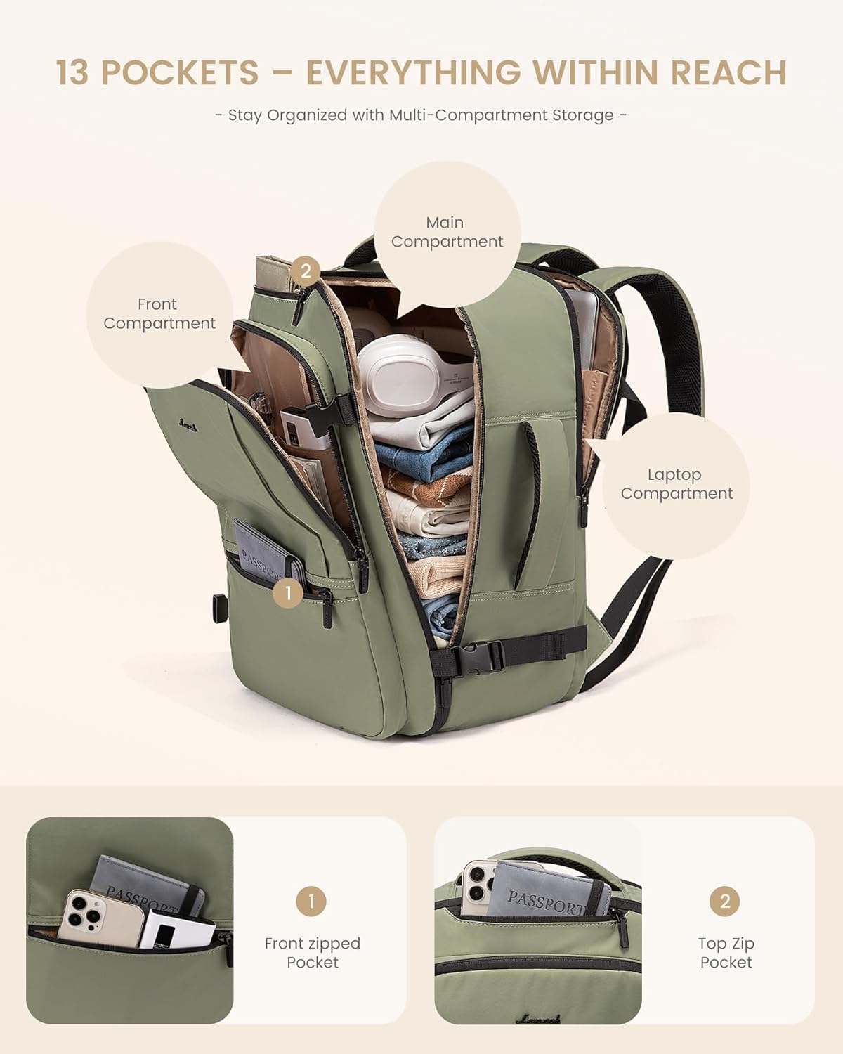 4Pcs Travel Backpack, 30-50L