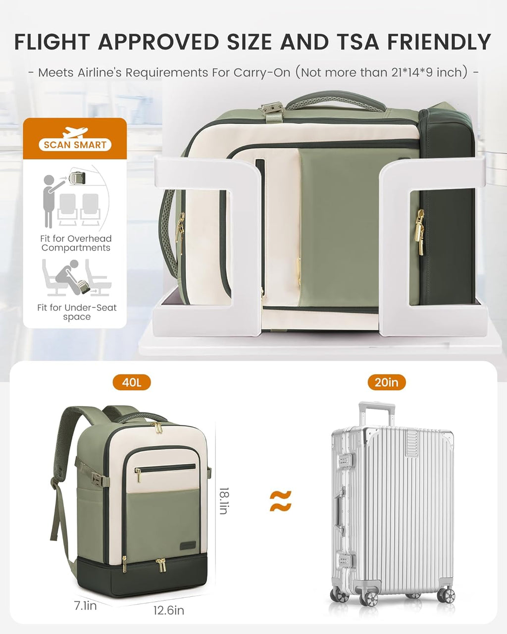 3Pcs Travel Backpack, 40L 50L