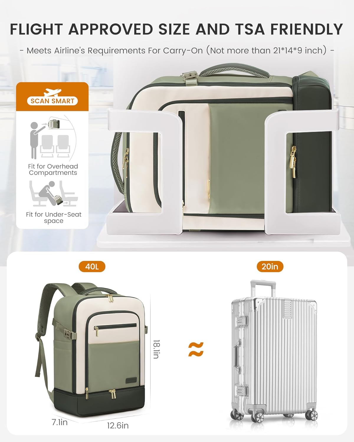 3Pcs Travel Backpack, 40L 50L