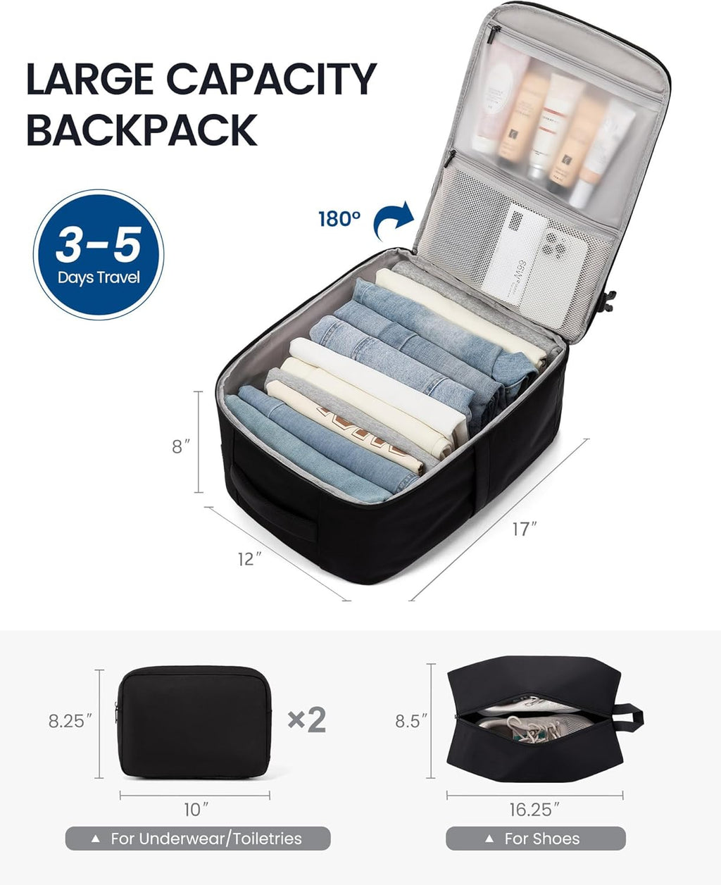 4Pcs Travel Backpack, 35L-45L