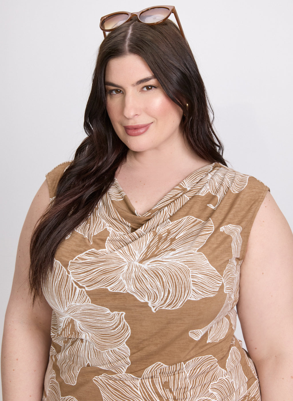 Cowl-Neck Floral Print Top