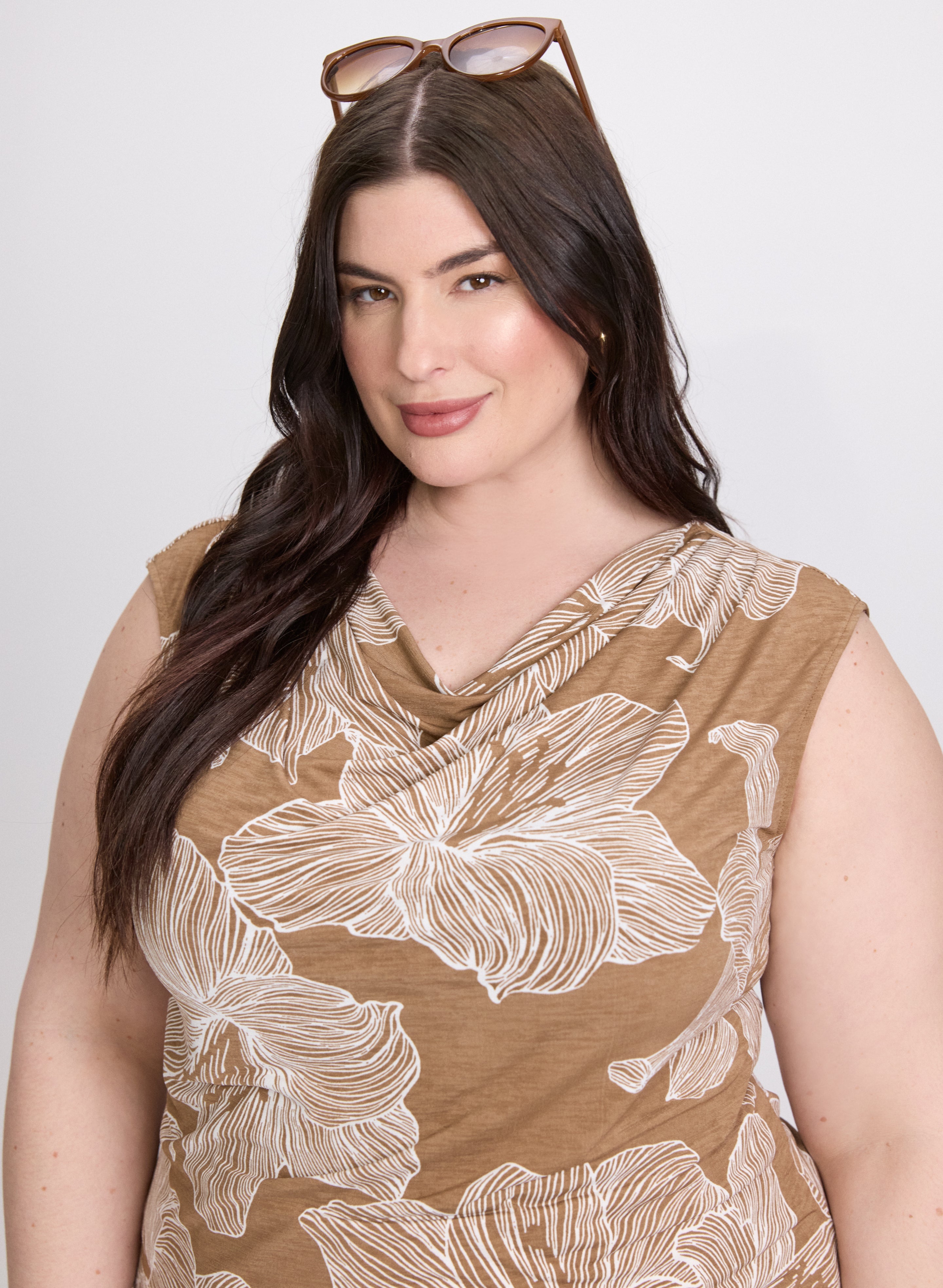 Cowl-Neck Floral Print Top