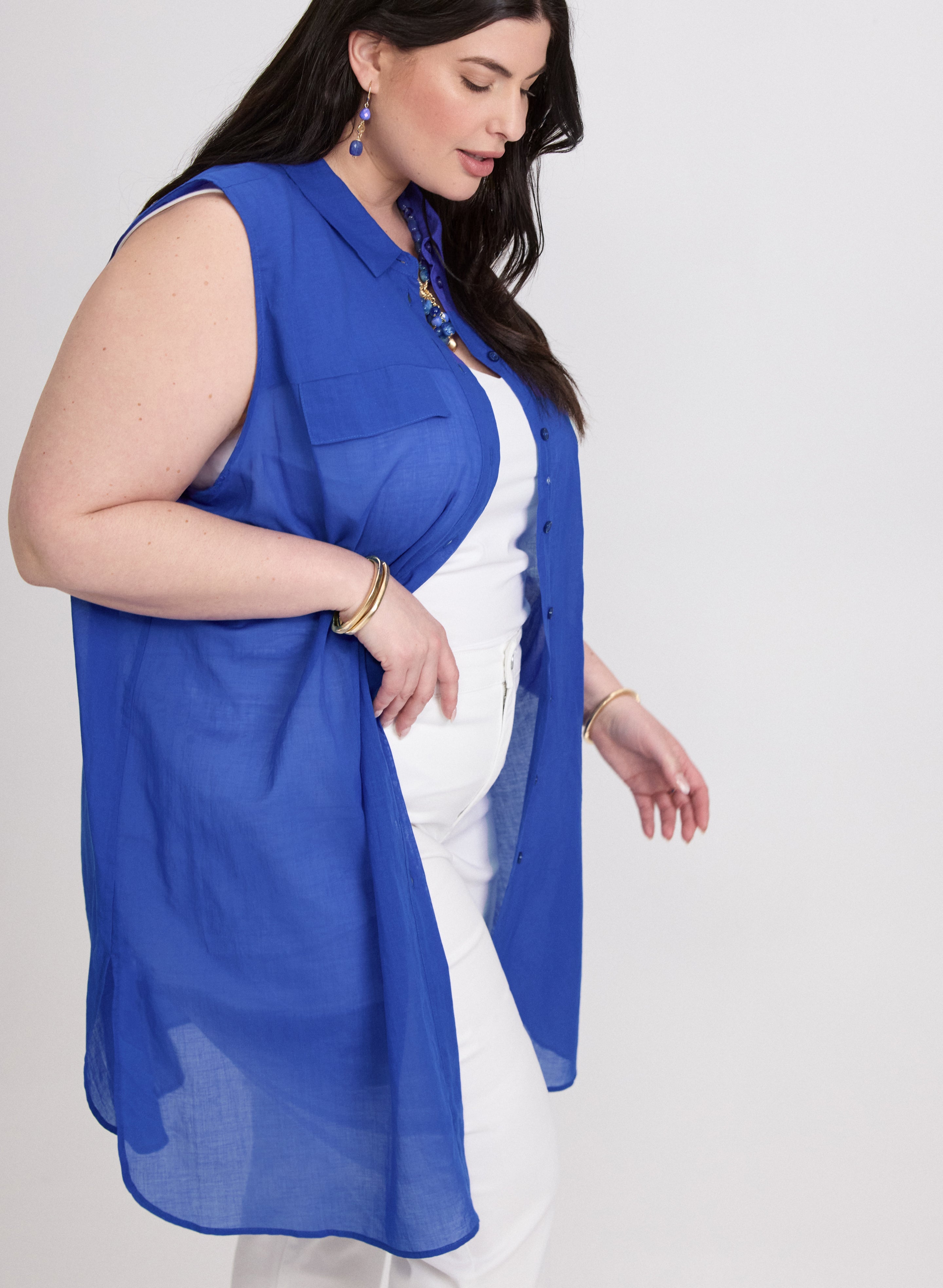 Button-Down Cotton Voile Blouse