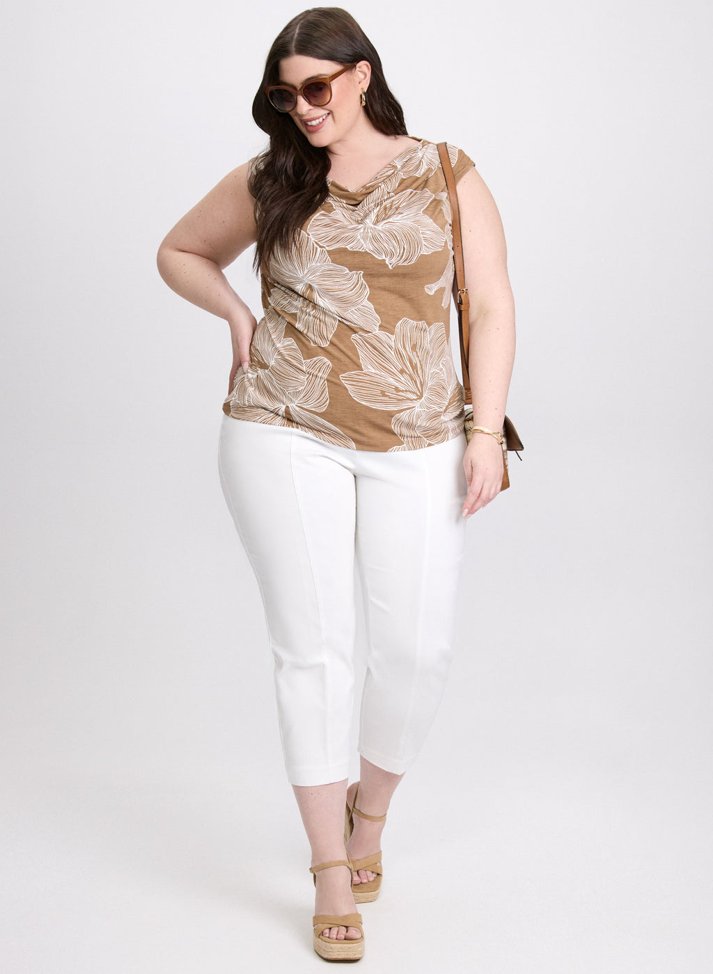 Cowl-Neck Floral Print Top