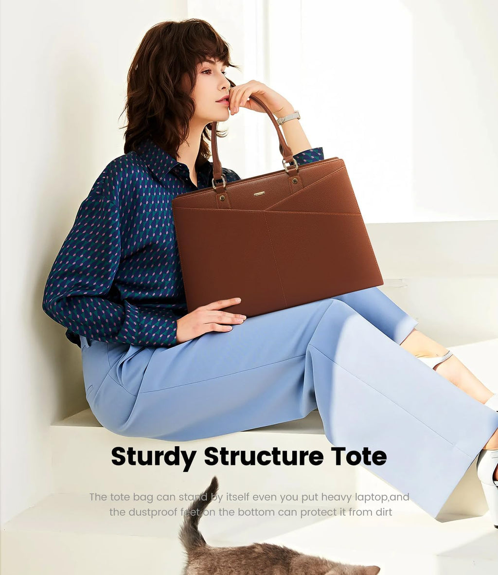 2Pcs Leather Office Laptop Tote Bag, 15.6 17.3