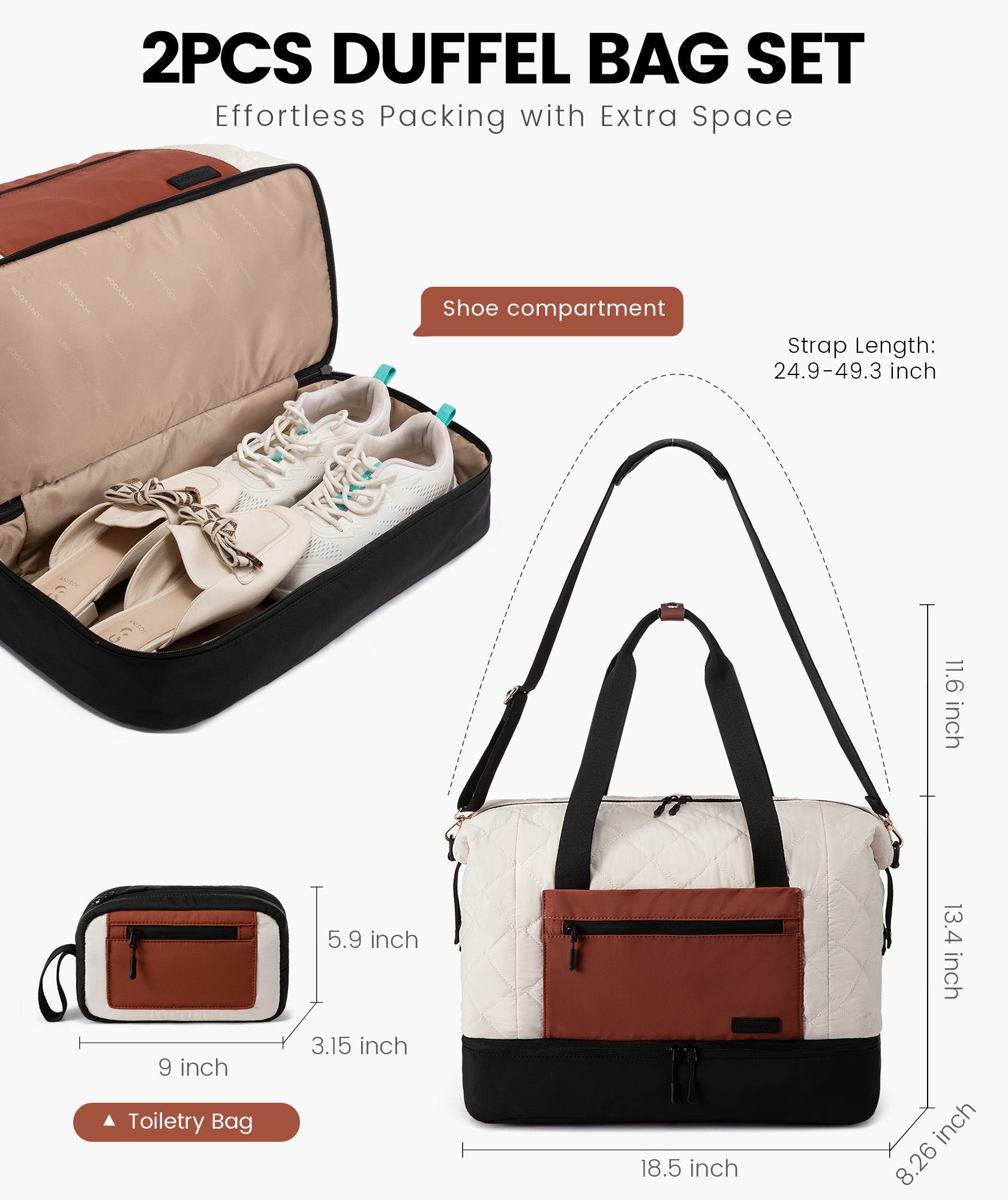 2Pcs Puffer Travel Duffel Bag